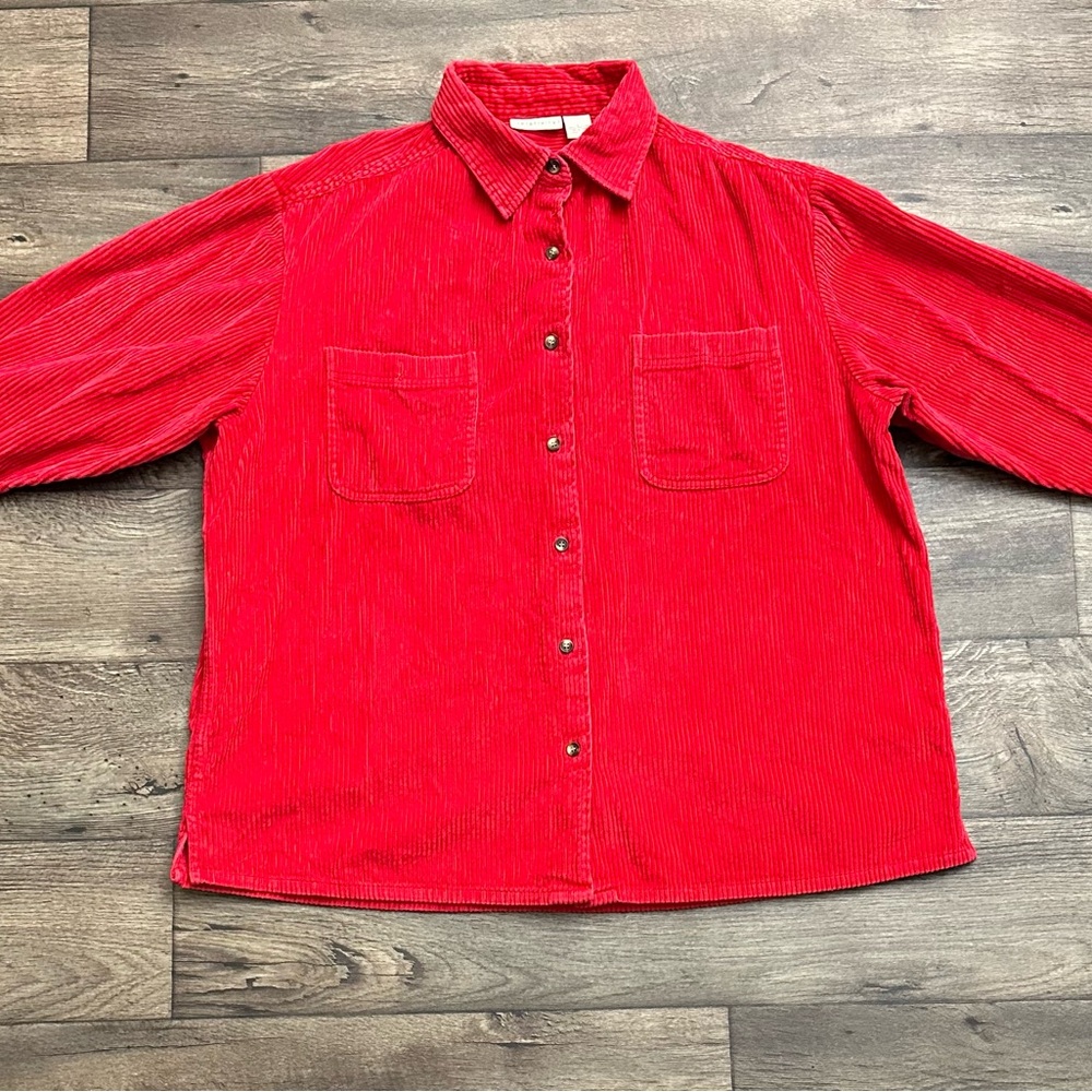 Relativity Corduroy Cotton Shacket Shirt Button Up Red Womenβs Soze L
